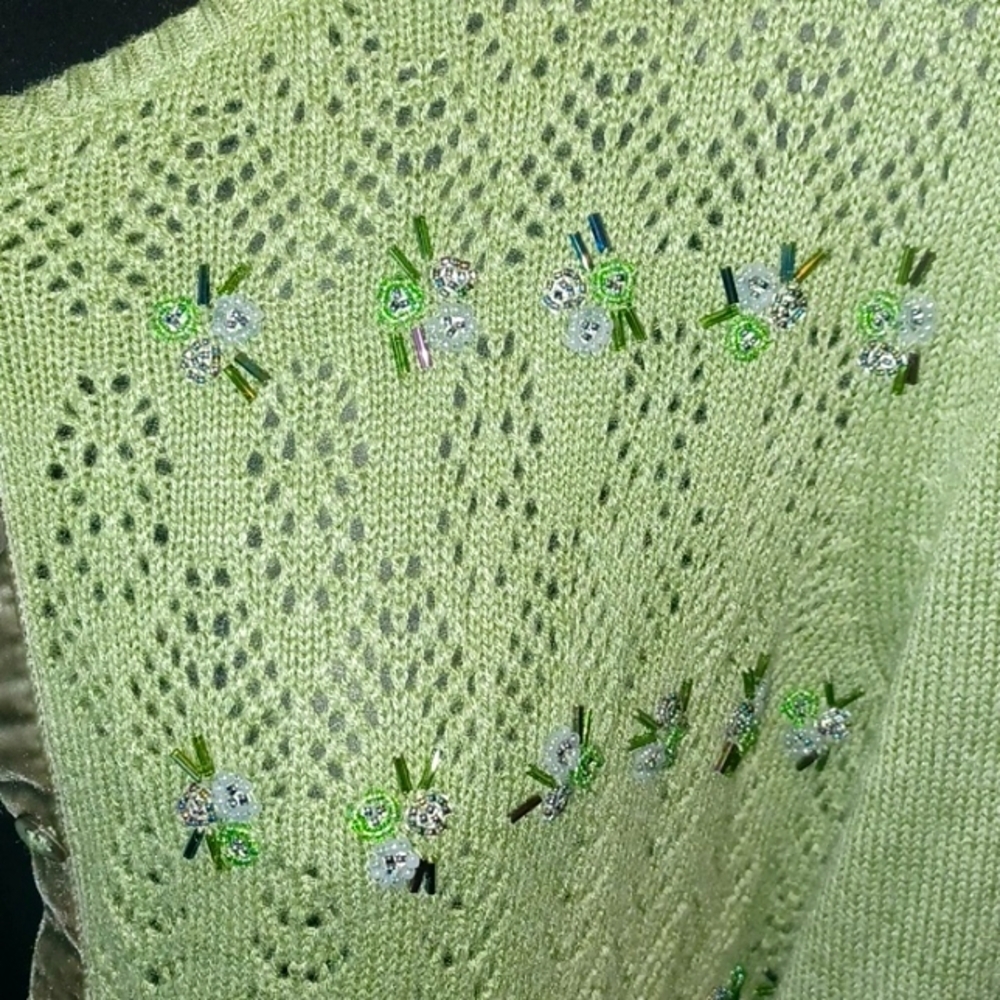 Sigrid Olsen Silk blend green/khaki Sweater!! Like new. Embroidered embellished - Picture 4 of 7
